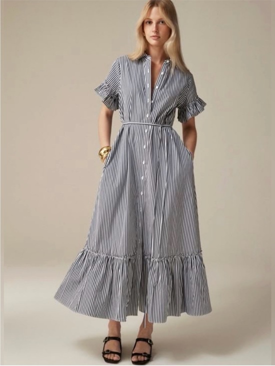 J. Crew Dresses & Skirts - J.crew Amelia Shirtdress Navy White Vertical Stripe Belted Pockets
